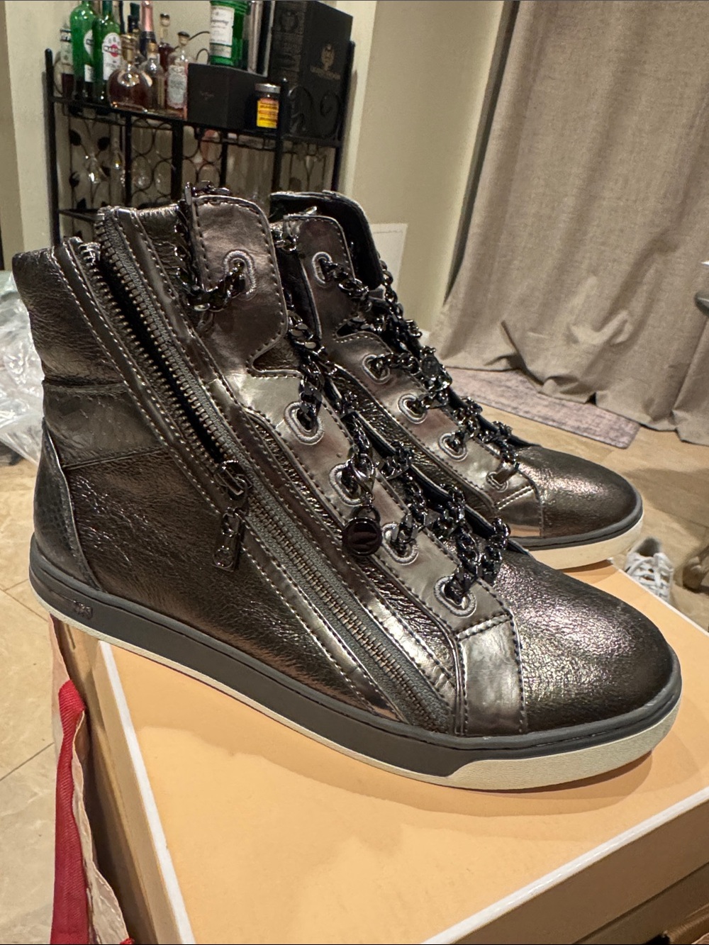 Michael Kors Metallic Black High-Top Lace & Zip Sneakers